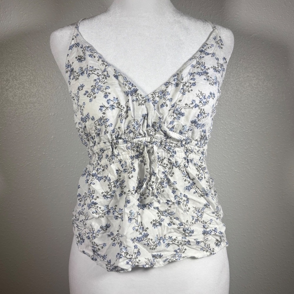 Abercrombie Fairycore Blue Floral Smocked Empire Waist Cami Top Cottagecore Sz S